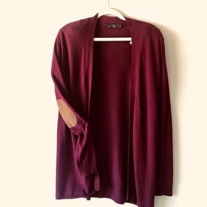 [the limited] maroon cardigan with suede patches